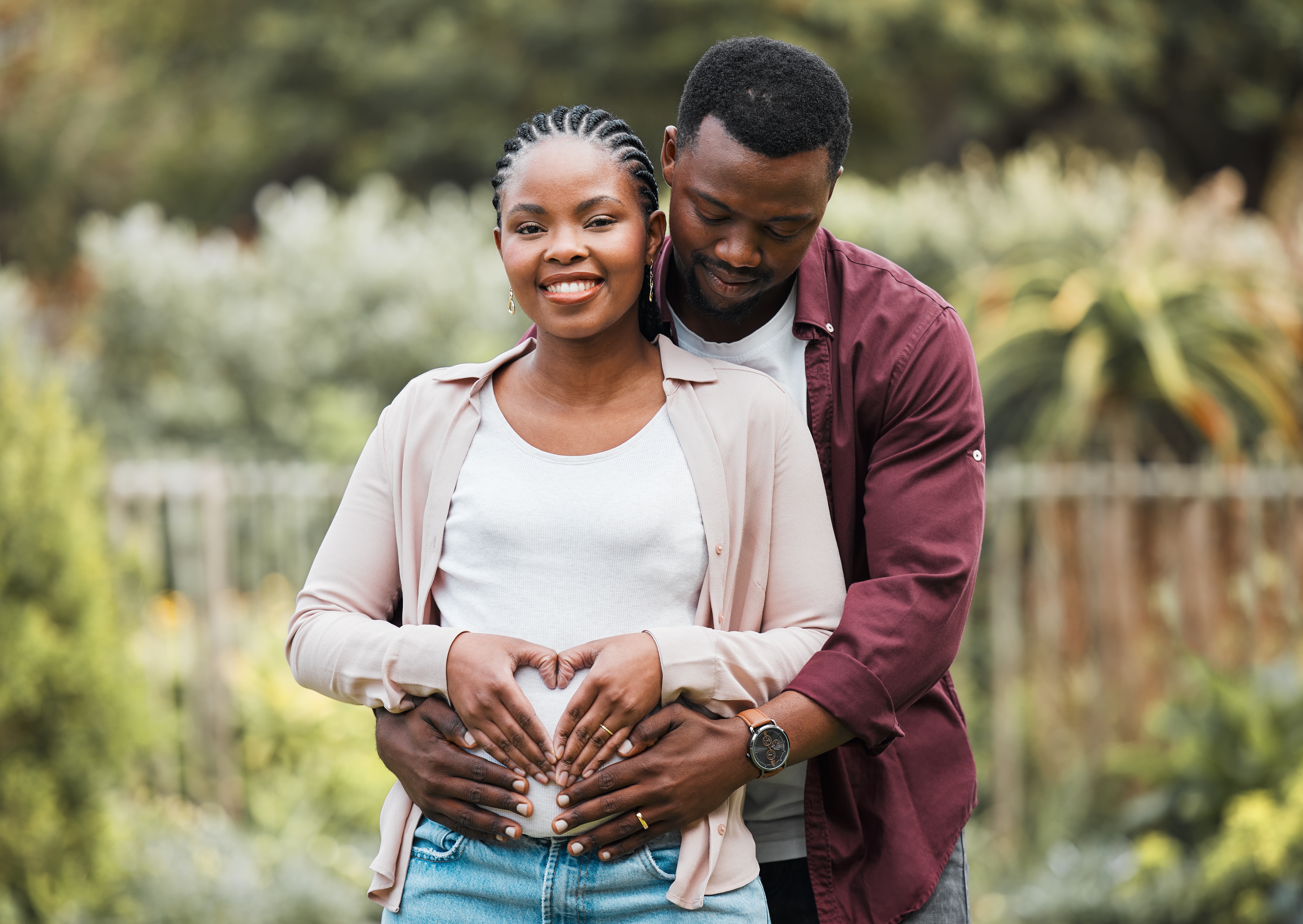 Black,Couple,,Happy,And,Heart,Hands,Outdoor,For,Pregnancy,,Bonding